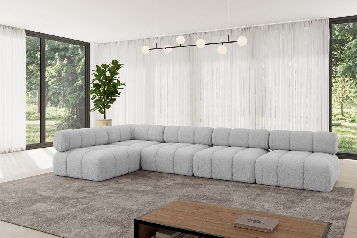 ECKSOFA modulares Sofa Samaro-L3 - 380x190x70 cm Hellgrau Bouclé - Hellgrau, Holzwerkstoff/Textil (380/190cm) - ALTDECOR