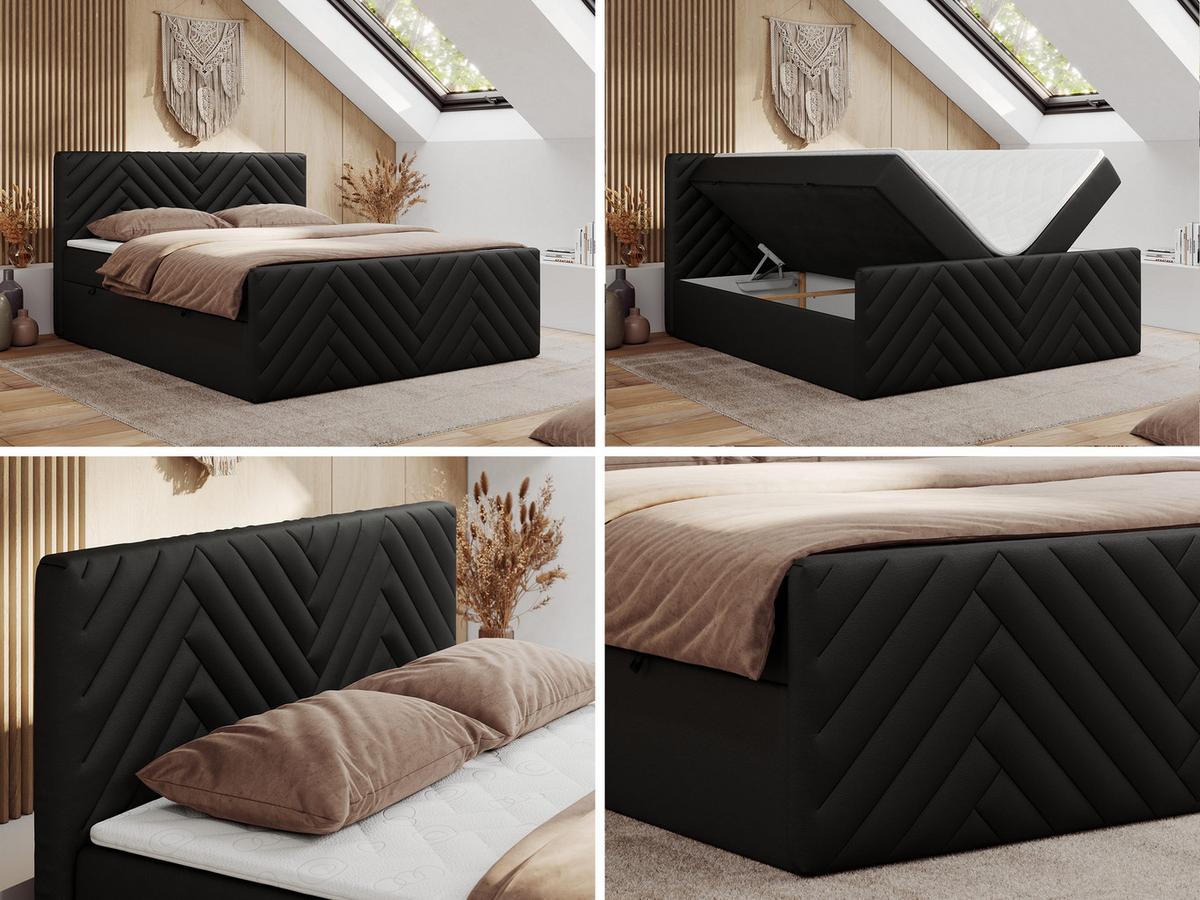 BOXBETT PARIS DUO 160/200 - Schwarz Kunstleder - H3 - Schwarz, Holz/Textil (160/200cm) - MKS