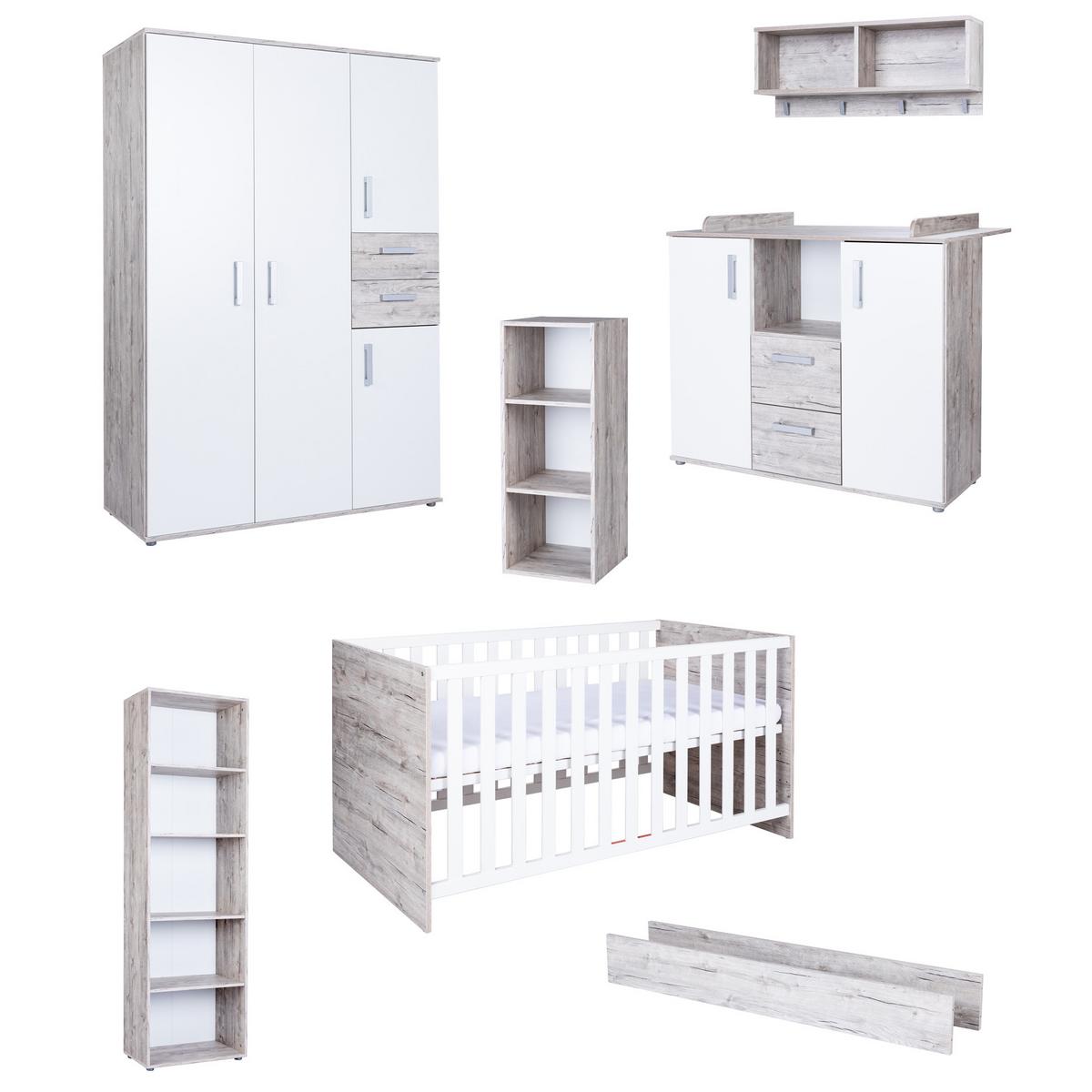 BABYZIMMER Mega-Set Bente 7-tlg. - Eichefarben/Silberfarben, Holzwerkstoff/Kunststoff (1/1/1cm) - arthur berndt