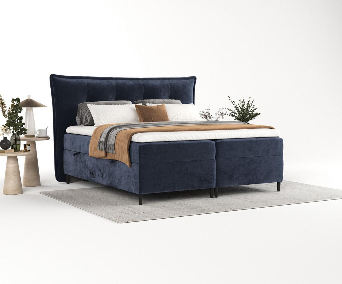 BOXBETT Las Palmas 200/200 cm Marineblau im Lotta Stoff - Schwarz/Dunkelblau, Holz/Holzwerkstoff (200/200cm) - AltaBeds