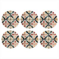GLASUNTERSETZER 6er-Set Rund Dekorationen - Kacheln - Spanisch - Vintage 10x10 cm - Petrol, Naturmaterialien (10/0.2cm) - MuchoWow