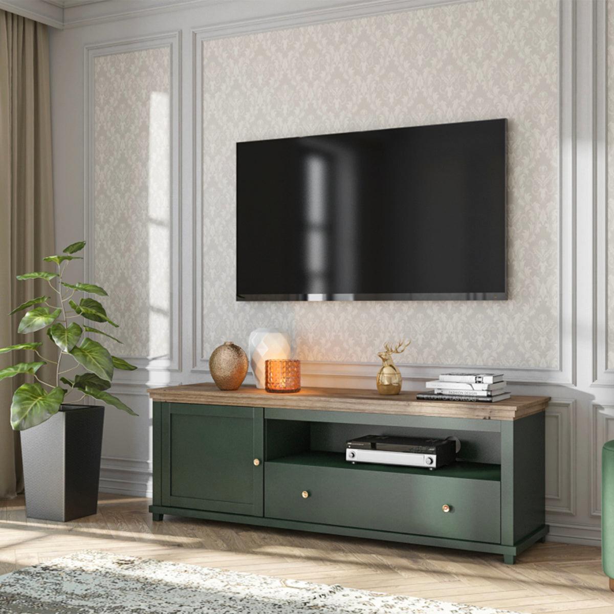 TV-MÖBEL Martin Grün und Holz - Grün, Holzwerkstoff (181/61/49cm) - Petits-meubles