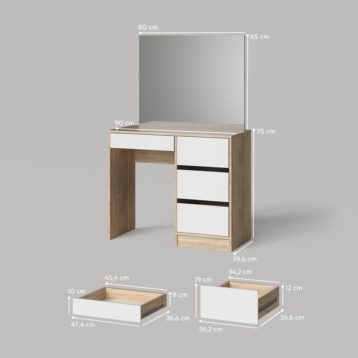 SCHMINKTISCH Imola Sonoma 90 cm mit Spiegel - Sonoma Eiche, Holzwerkstoff (90/75/40cm) - Livinity®