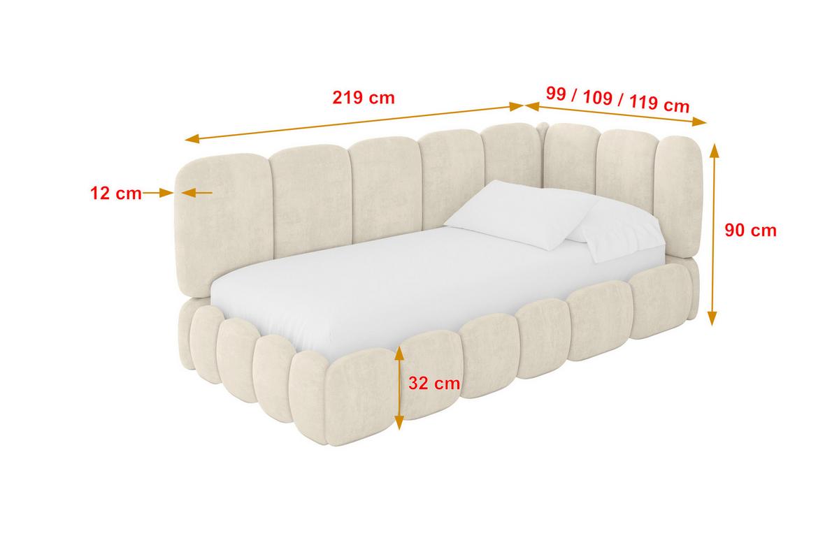 EINZELLBETT Jugendbett mit Bettkasten, Links - AVRY 80x200 Beige - Beige, Holzwerkstoff/Textil (80/200cm) - ALTDECOR