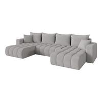 WOHNLANDSCHAFT mit Schlaffunktion und Bettkasten MILA-U-v1 378x194x86 Hellgrau Bouclé - Silberfarben/Hellgrau, Holzwerkstoff/Kunststoff (378/86/194cm) - ALTDECOR