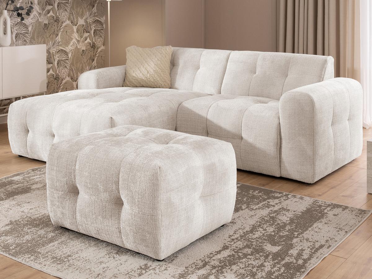 POLSTERHOCKER Kozy im Bumpy-Design aus weichem Beige Chenille-Stoff - Beige/Creme, Holz/Textil (87/46/68cm) - S-Style Möbel