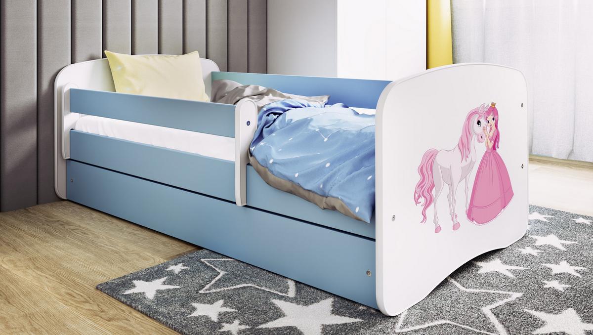 KINDERBETT Prinzessin Pferd mit Schublade 180/80 90/61/184 - Blau, Holzwerkstoff (80/180cm) - RAUMHIRSCH FURNITURE