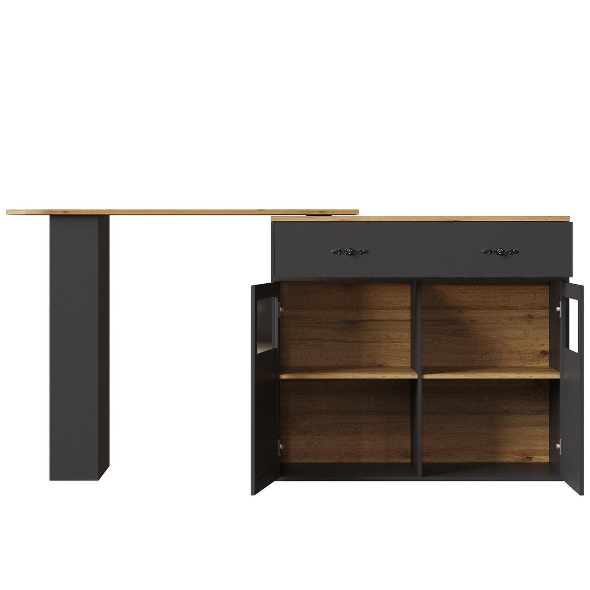 BARTISCH ausziehbarer mit Stauraum Schwarz - Schwarz, Holzwerkstoff (204/39/104cm) - Urban Meuble