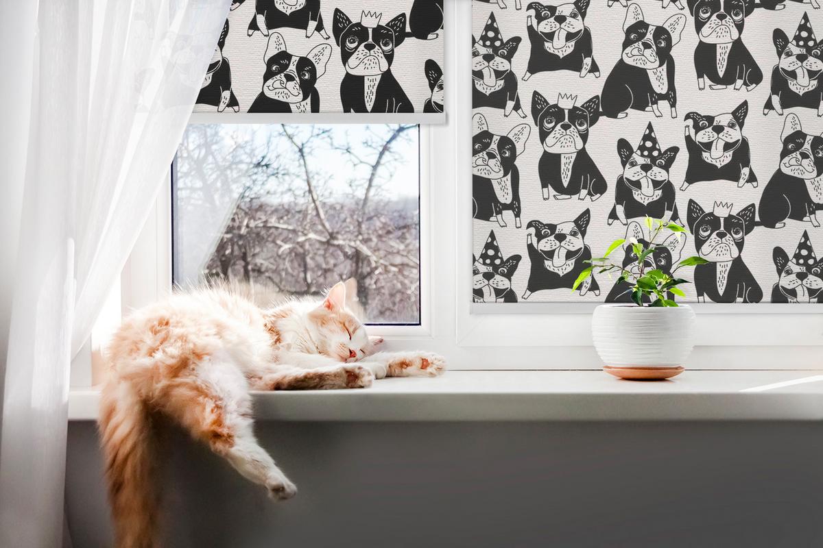 INNENROLLO - Fensterrollo - Rollo - 140x140 cm - Gezeichnete Hunde - Schwarz, Kunststoff (140/140/0.5cm) - TULUP
