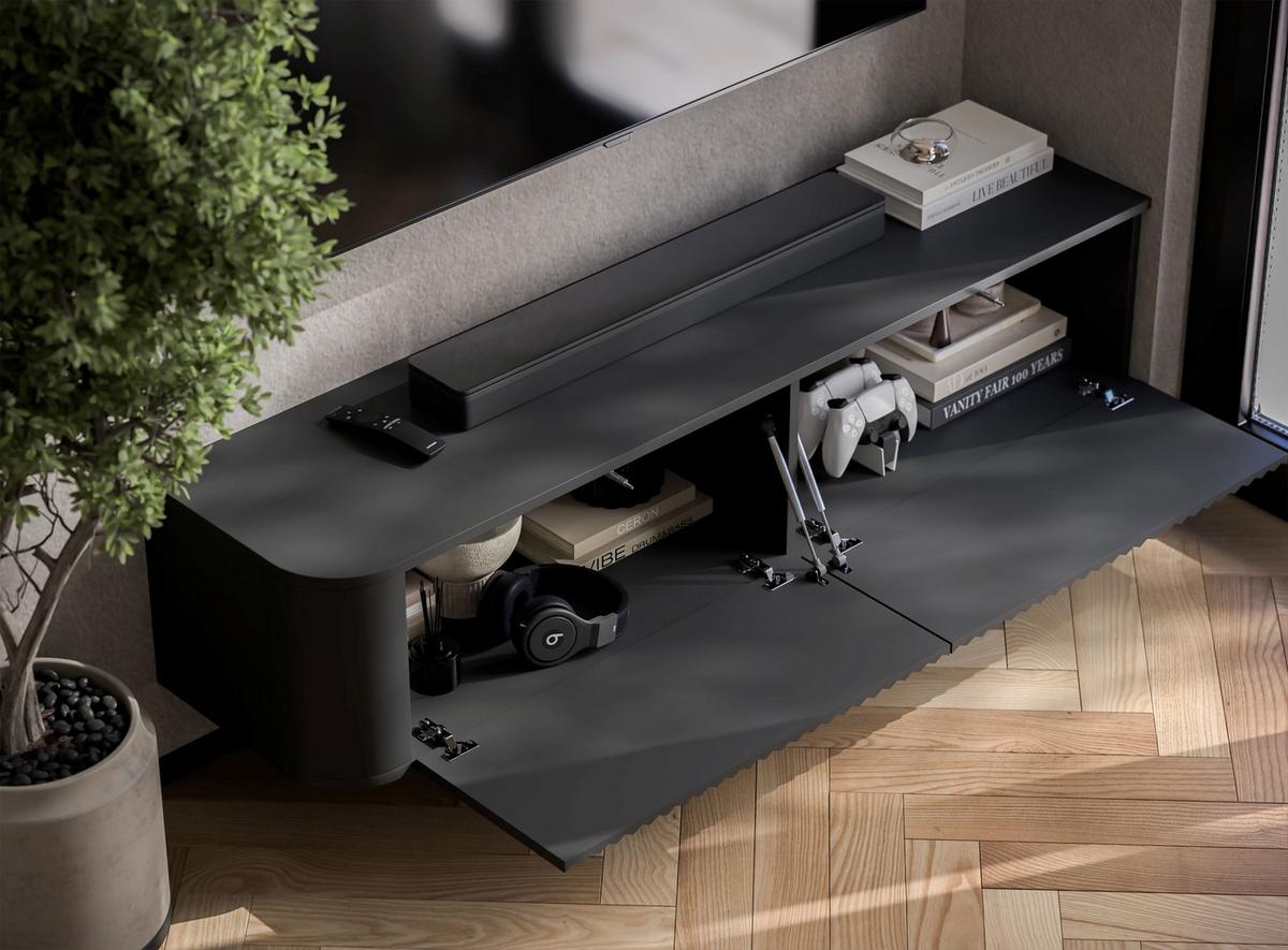 TV-LOWBOARD Aurora Schwarz matt 140 cm - Schwarz, Holzwerkstoff (140/30/35cm) - Meble Lindner