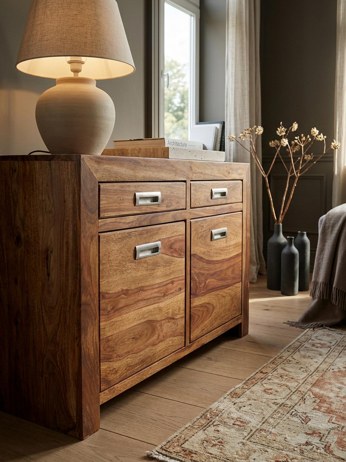 SIDEBOARD – Massivholz, 90 cm, 2 Türen, Schubladen, viel Stauraum - Braun, Holz (90/70/40cm) - KADIMA DESIGN