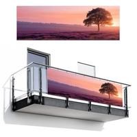 BALKON-SICHTSCHUTZ Baum - Heidekraut - Sonnenaufgang Windschutz 300x100 cm - Flieder, Kunststoff (300/100cm) - MuchoWow