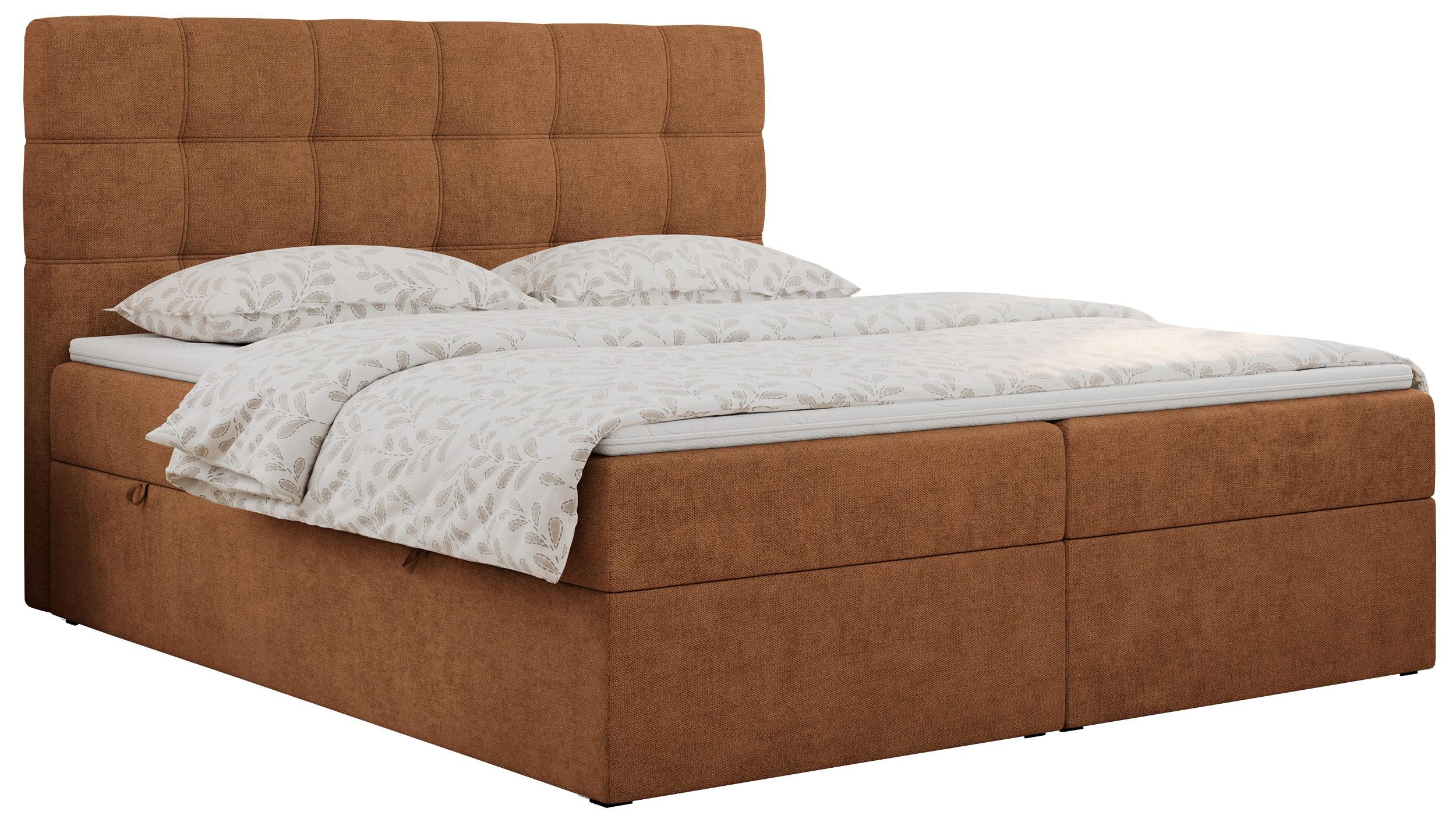BOXBETT ERNI 140/200 - Orange Strukture - H4 - Orange, Holz/Textil (140/200cm) - MKS