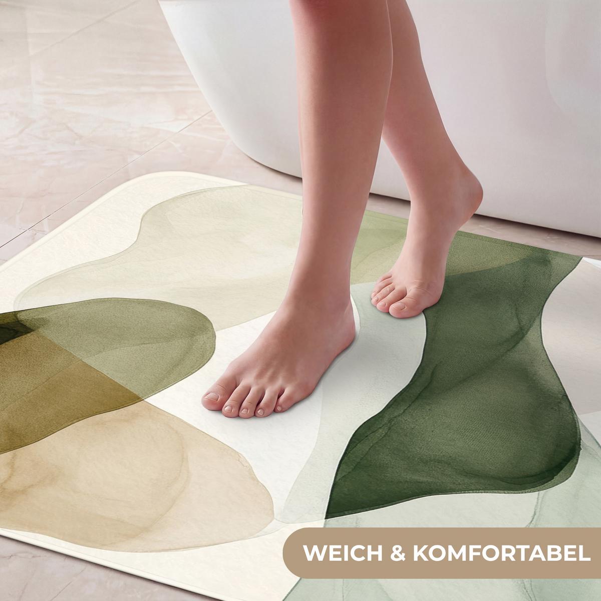 BADEMATTE Japandi - Abstrakt - Grün 90x60 cm - Grün, Textil (90/60cm) - OnlyWow