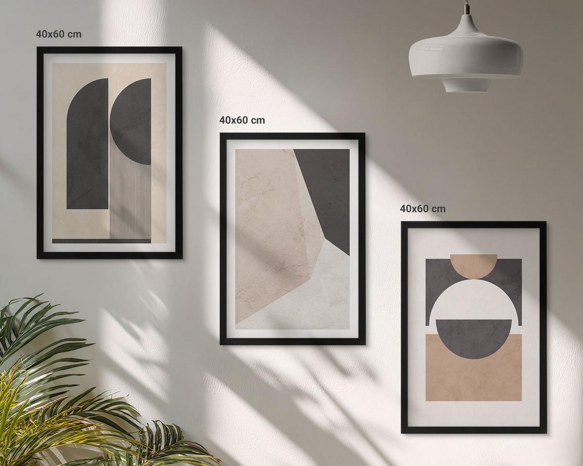 BILDER SET 3er Set - 40x60 cm Schwarzer Rahmen - Abstrakte Formen beige braun - Schwarz, Kunststoff (40/60cm) - TULUP