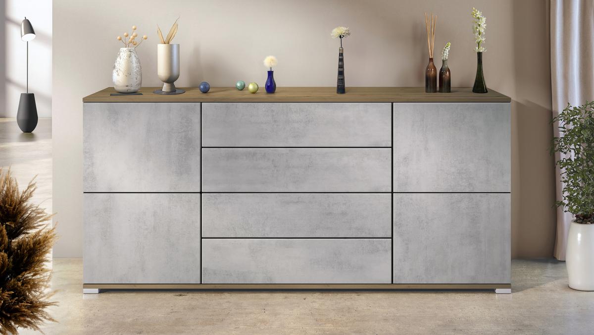 SIDEBOARD Rova Beton Oxid Optik - Hellgrau, Holzwerkstoff (166.5/75.5/35cm) - Vladon