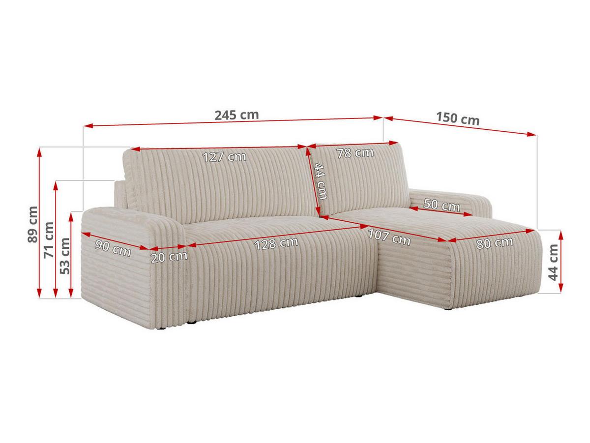 ECKSOFA ARGOS Beige Cord - Beige/Schwarz, Kunststoff/Textil (245/150cm) - MKS