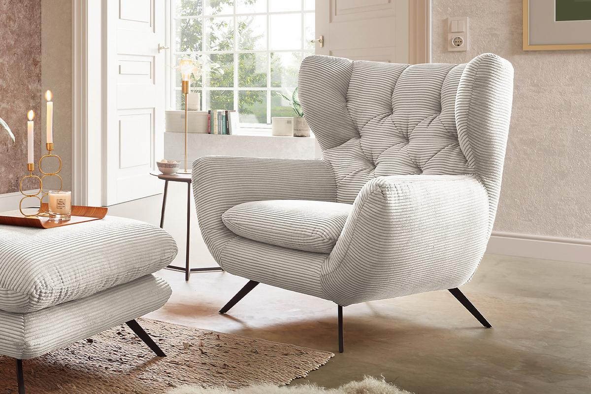 SITZGRUPPE CHARME Cremeweiß Cord - Creme, Textil (175/94/95cm) - KAWOLA