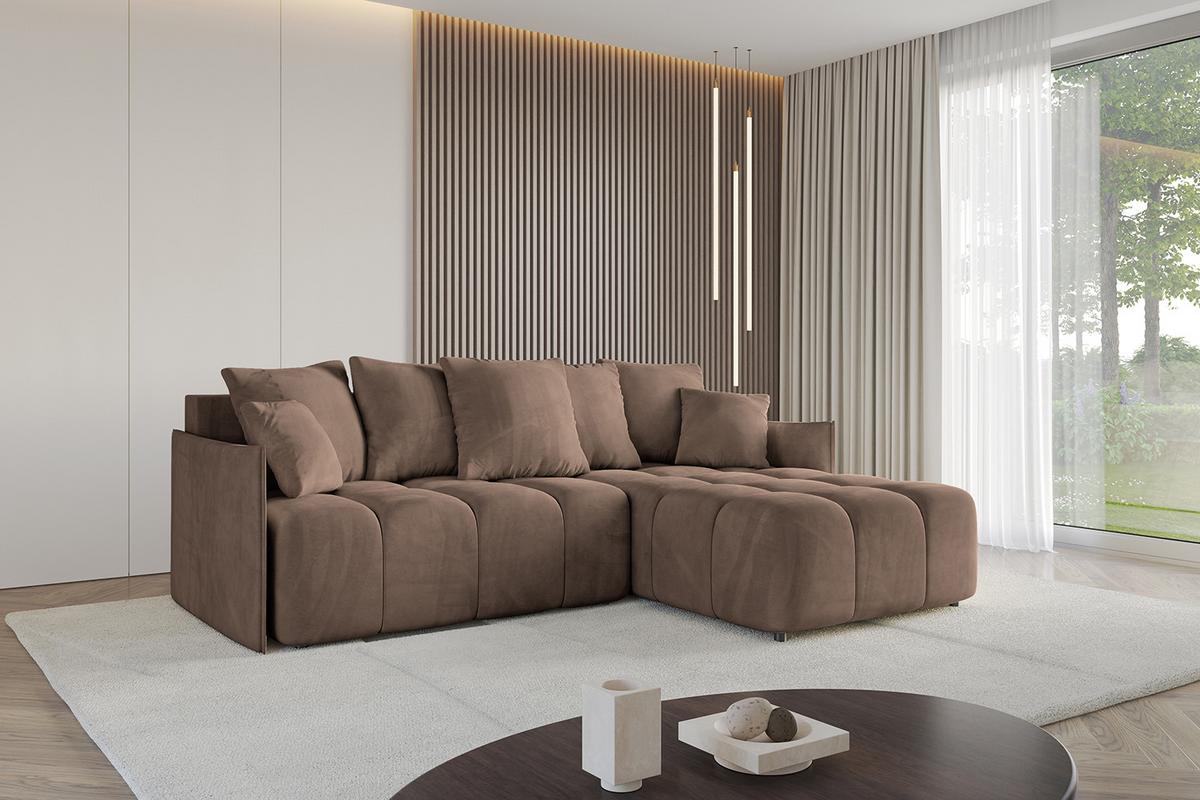 ECKSOFA Ottomane rechts LONLI-L 251x189x68 Braun Velours - Braun, Holzwerkstoff/Kunststoff (189/251cm) - ALTDECOR