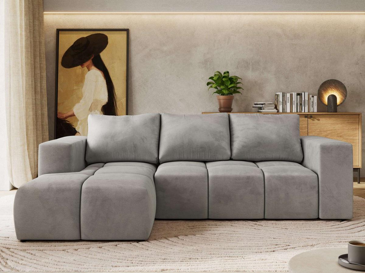 ECKSOFA MONIVA Hellgrau Velvet - Links - Hellgrau/Schwarz, Kunststoff/Textil (164/266cm) - MKS