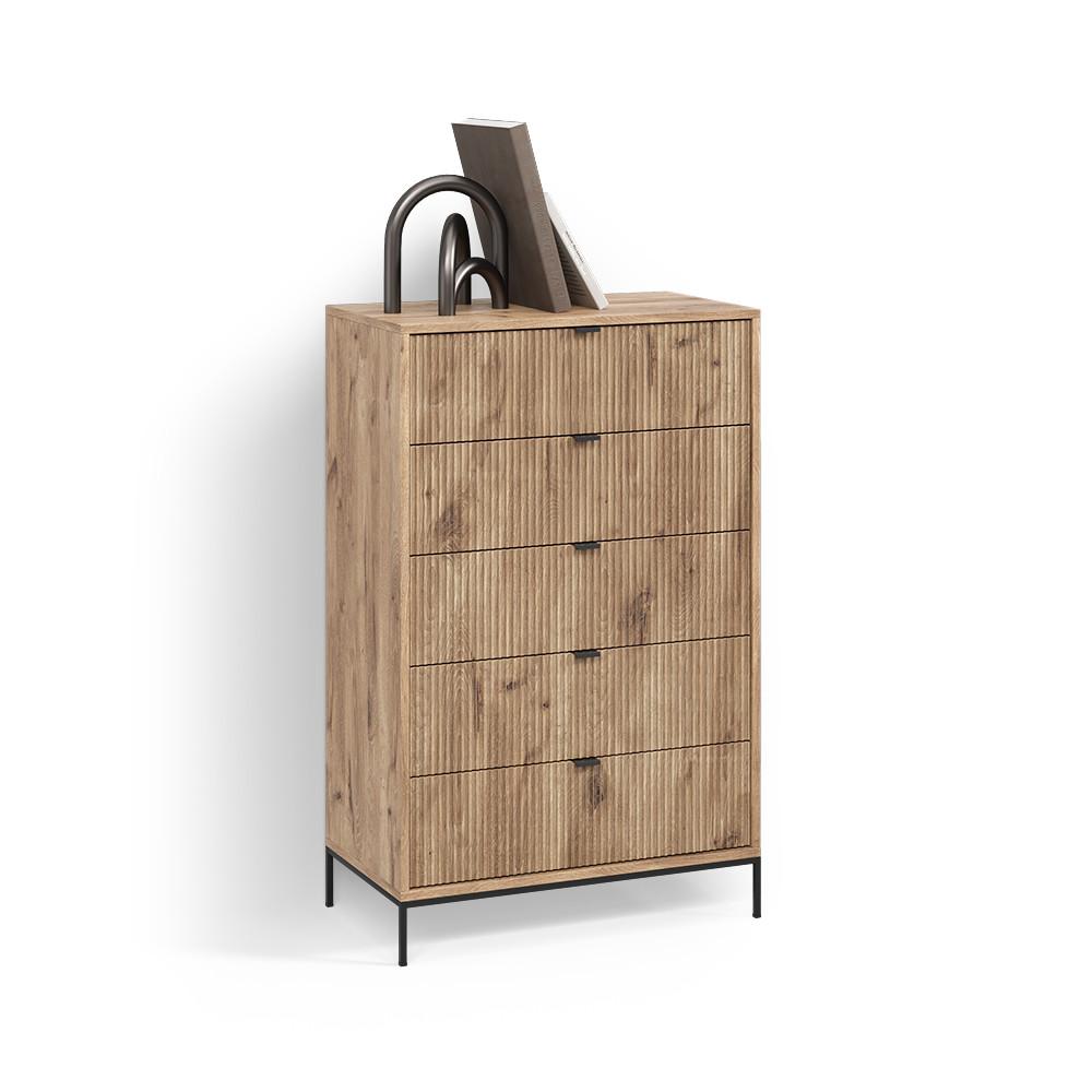 KOMMODE Aterno Viking Oak 76 x 120 cm mit 5 Schubladen - Eichefarben, Holzwerkstoff (76/120/42cm) - Livinity®