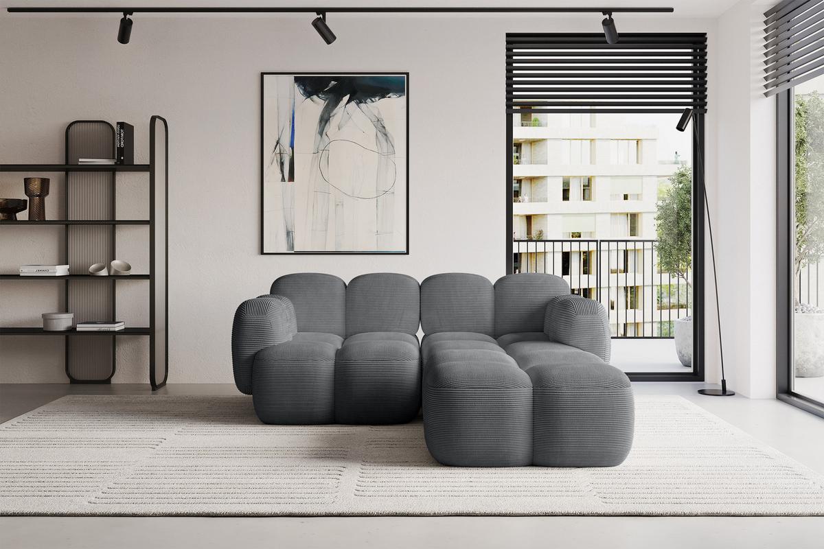 ECKSOFA modulares Sofa Rechts Miko-L1 214x205x75 Dunkelgrau Cord - Graphitfarben/Schwarz, Holzwerkstoff/Kunststoff (214/205cm) - ALTDECOR