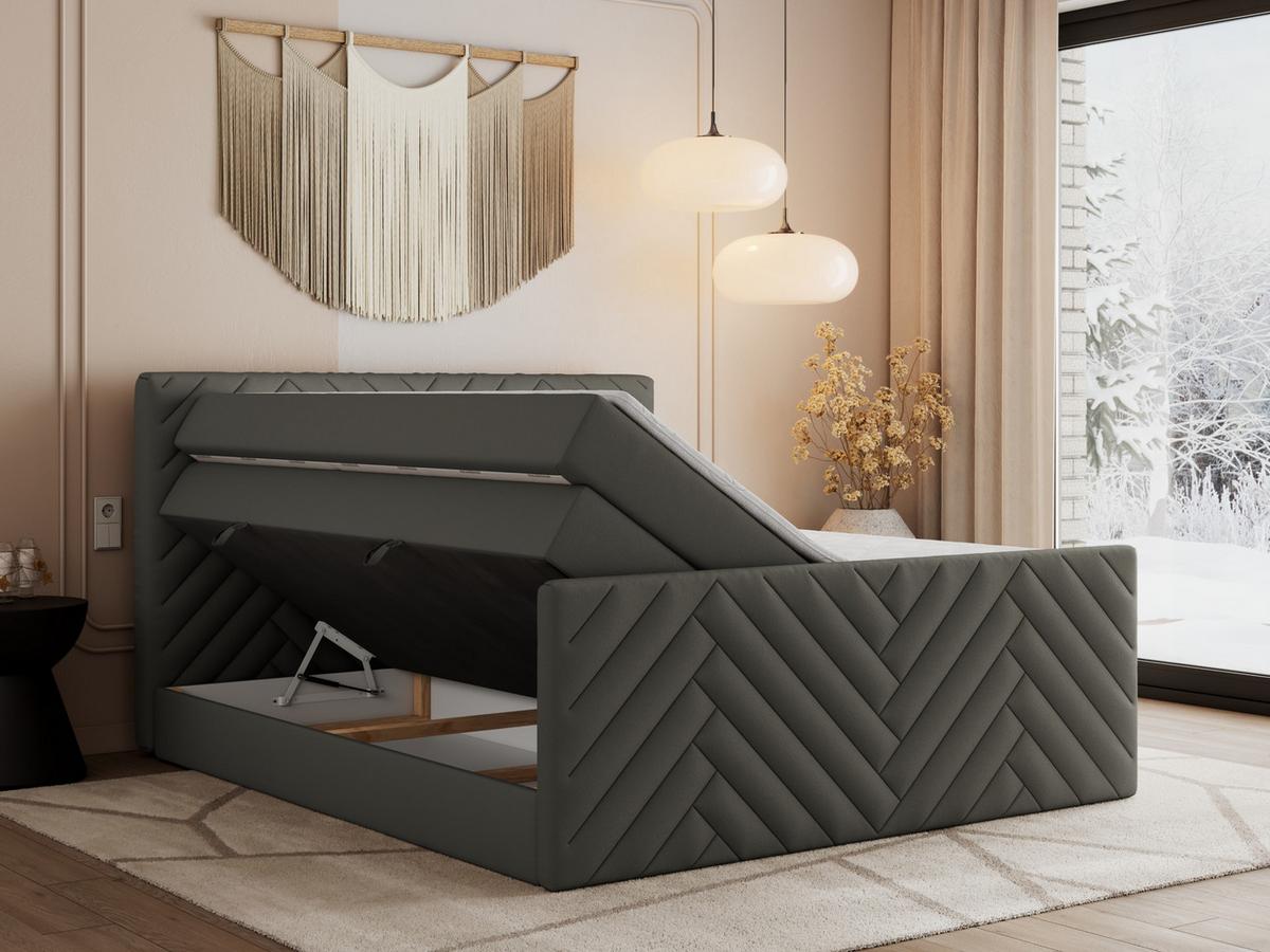 BOXSPRINGBETT PARIS KING DUO - 140/200 - Grau Kunstleder - H4 - Grau, Holz/Textil (140/200cm) - MKS