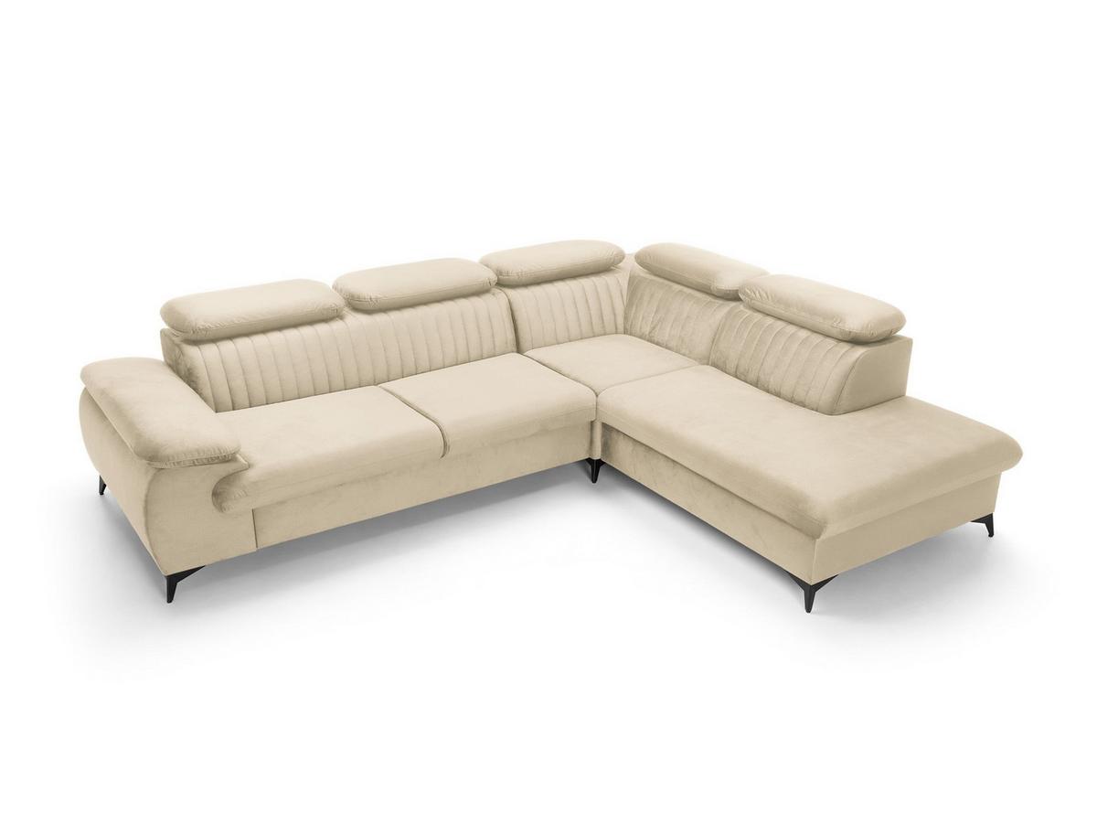 ECKSOFA FIORE Creme Velours-Stoff mit Schlaffunktion - Creme, Holz (275/221cm) - MASSENO
