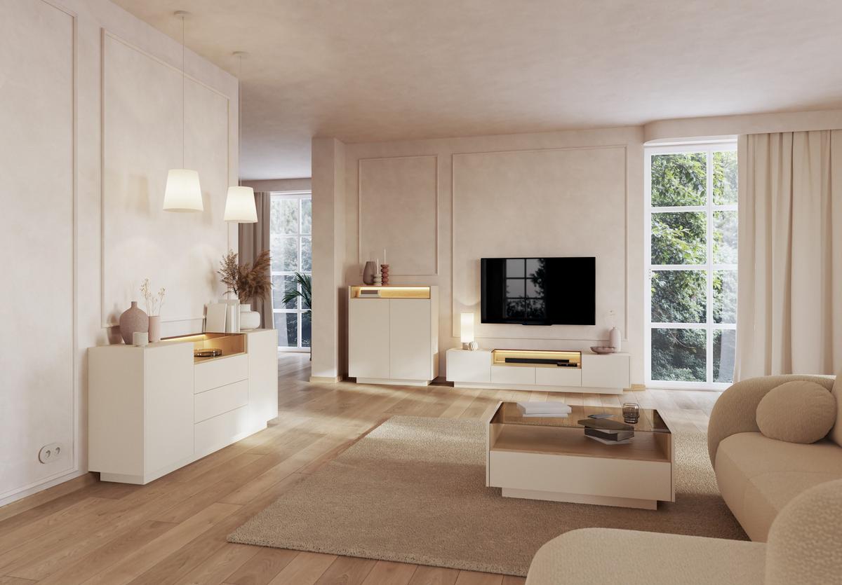 KOMMODE PORTA 176,4/83/39,5cm mit 3 Schubladen 2 Türen Beige - Eichefarben/Beige, Holzwerkstoff (176.4/83/39.5cm) - MASSENO