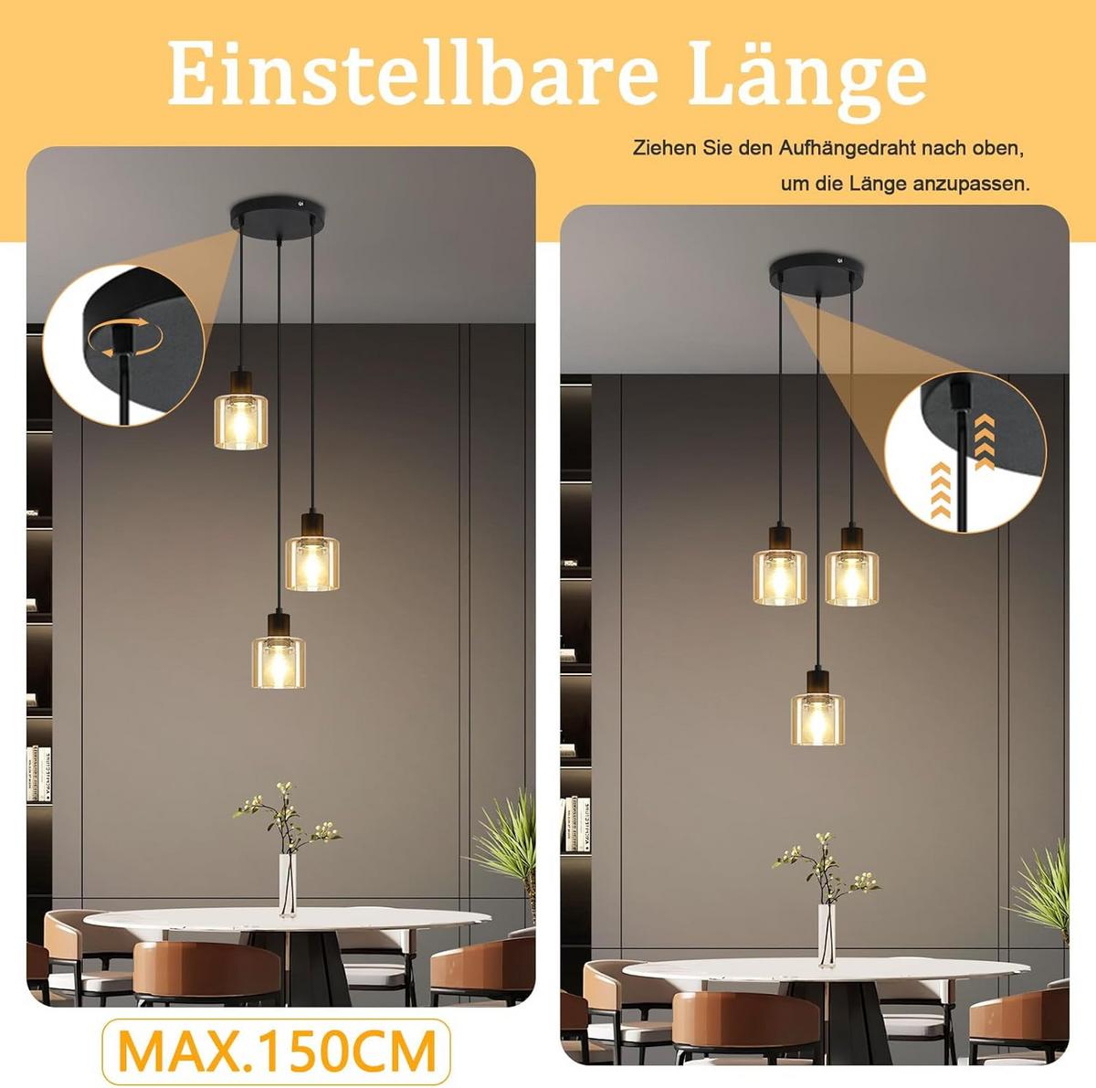 PENDELLEUCHTE Henry 21/11/170 cm - Bernsteinfarben, Metall (21/11/170cm) - ZMH
