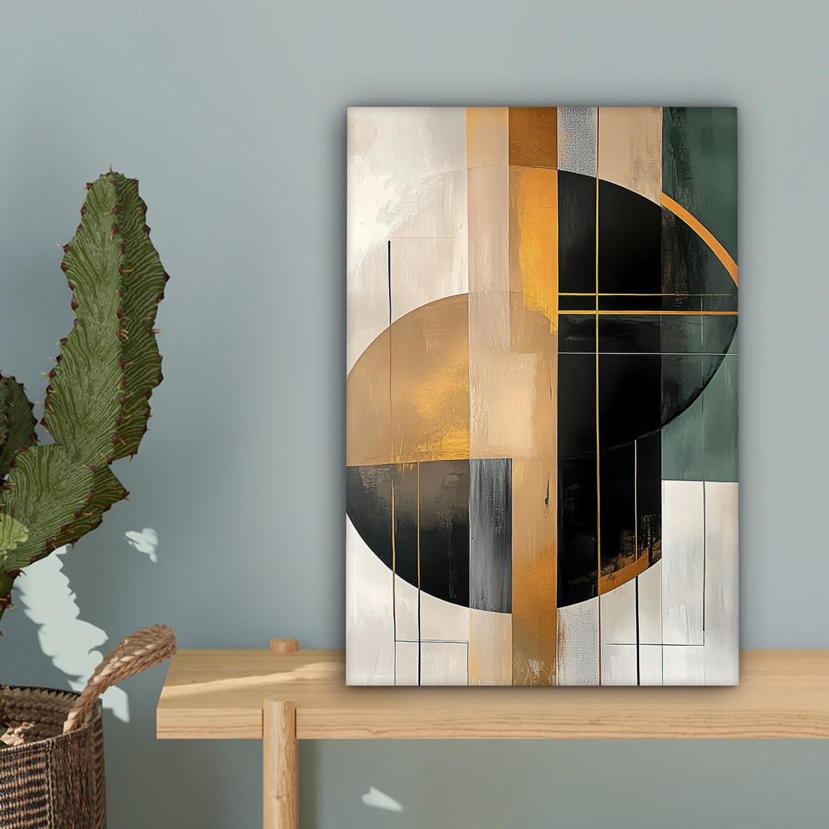 LEINWANDBILD Abstrakt - Gold - Bronze - Grün - Formen - Modern Deko Wohnzimmer 20x30 cm - Multicolor, Textil (20/30cm) - MuchoWow