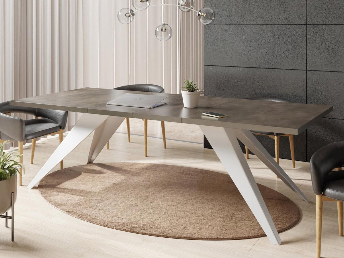 ESSTISCH Vance Weiß rechteckig ausziehbar, Dunkelgrauer Chicago Beton 140-240/80/76 cm - Dunkelgrau/Weiß, Holzwerkstoff/Metall (80/240/76cm) - WFL GROUP
