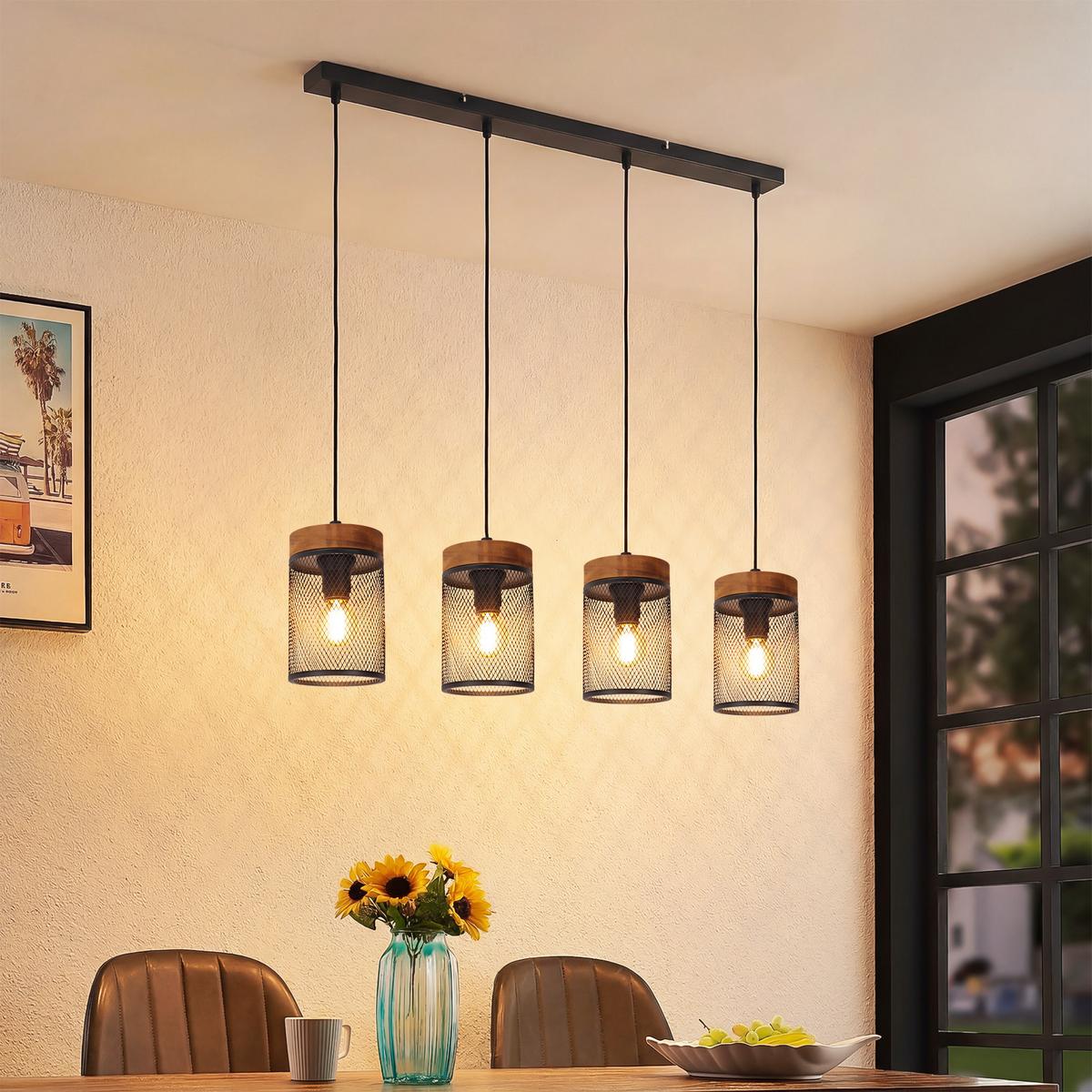 PENDELLEUCHTE Rhyven 65/10/150 cm - Schwarz/Braun, Holz/Metall (65/10/150cm) - ZMH