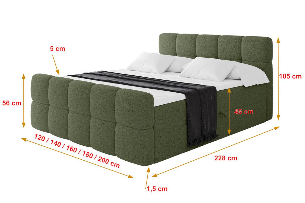 BOXBETT mit Matratze H4 - FAMA-Z - 140x200 cm Grün Quelle - Grün, Holzwerkstoff (140/200cm) - ALTDECOR