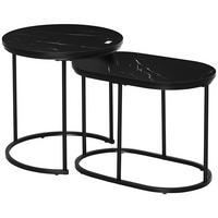 2ER Set Couchtisch Satztisch Rund mit Faux Marmor Seite bis 30 kg Stahl Schwarz - Schwarz, Metall (50/50/50.5cm) - HOMCOM