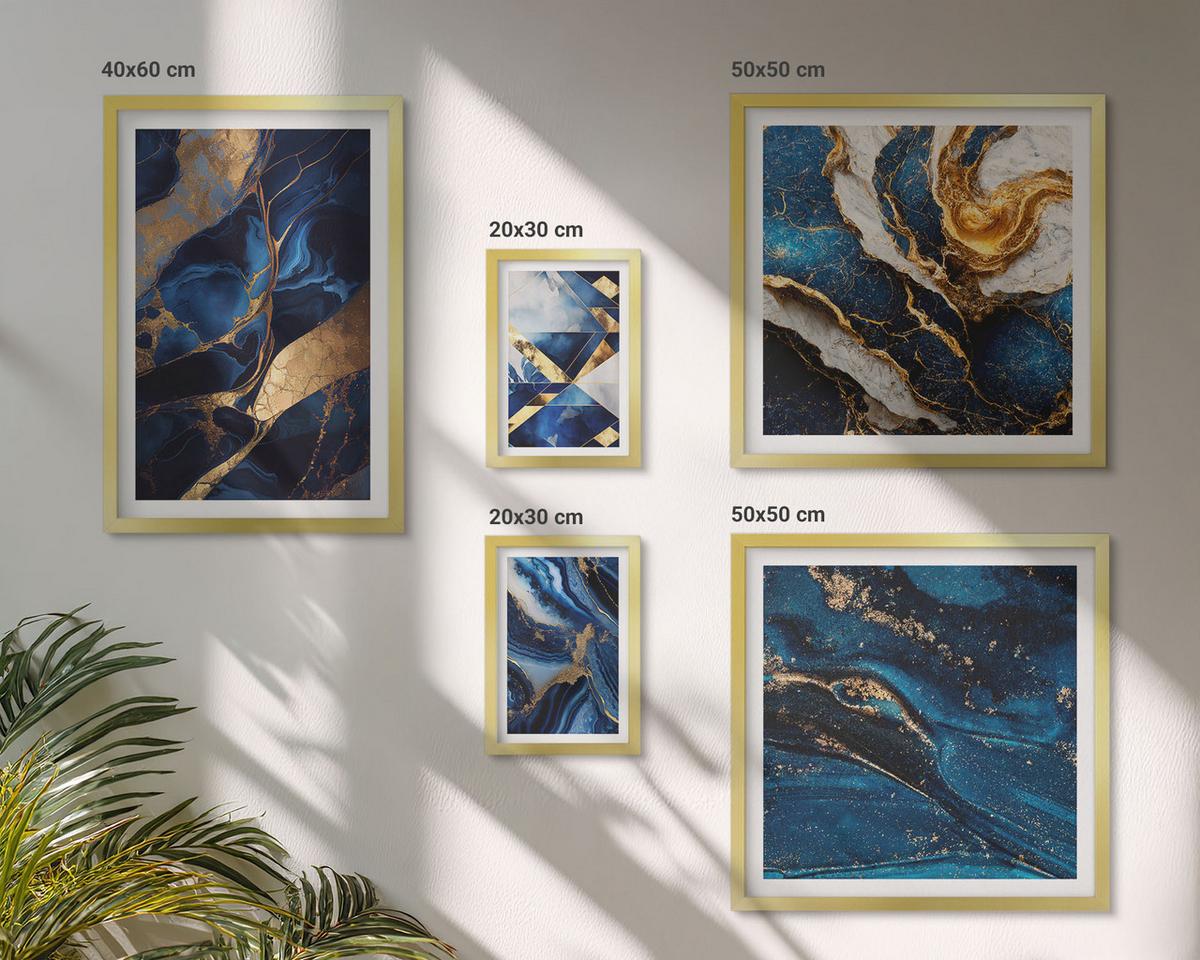 BILDER SET 5er Set - 50x50 cm & 20x30 cm & 40x60 cm Goldrahmen - Abstrakte, elegante Muster - Goldfarben, Kunststoff (40/60cm) - TULUP