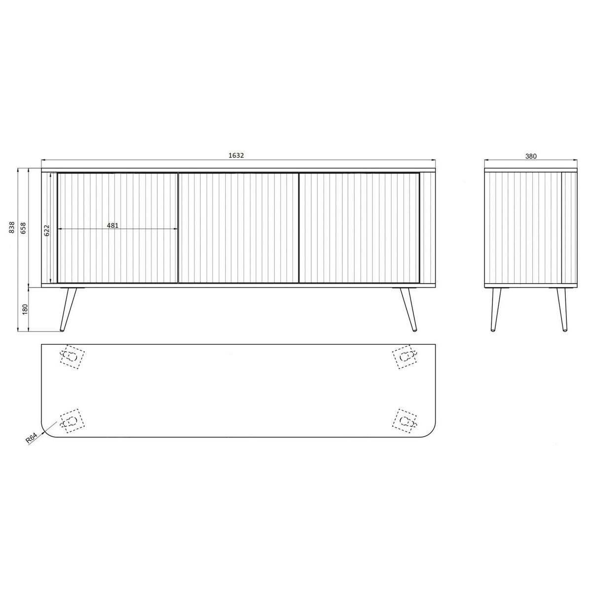 SIDEBOARD Ovarlo Schwarz mit Metallbeinen 163 cm - Silberfarben/Schwarz, Holzwerkstoff/Metall (163.2/83.8/38cm) - Selsey