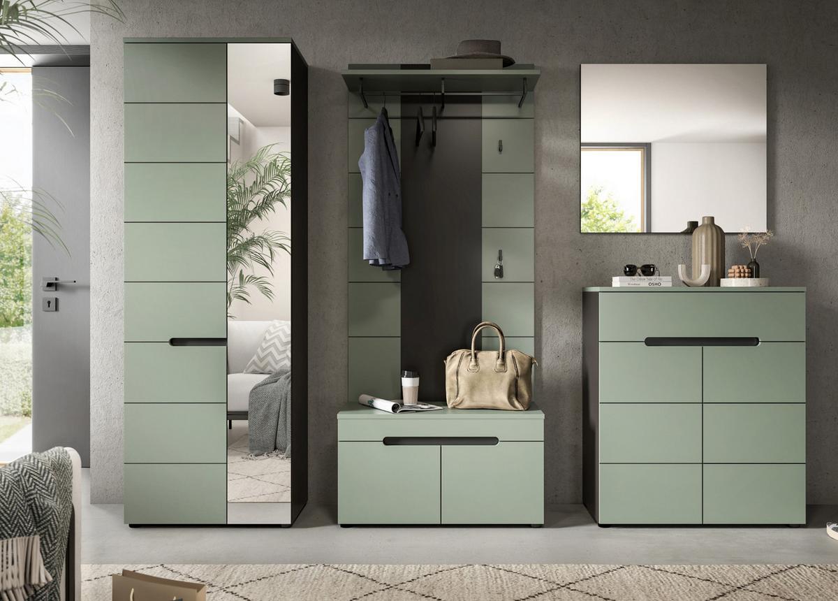 GARDEROBENSCHRANK Salbei Grün und Basalt Grau, Schuhschrank 65 x 190 cm, variable Inneneinteilung und Soft-Close - Salbeigrün/Schwarz, Holzwerkstoff/Kunststoff (65/190/37cm) - Inn.Furn
