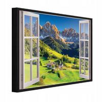 BILDER mit Rahmen Fenster Gebirge Grün 100x70 cm - Multicolor, Holzwerkstoff (100/70cm) - Wallarena