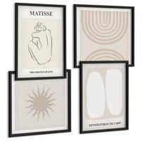 BILDER SET 4er Set - 50x50 cm & 40x60 cm Schwarzer Rahmen - Stilvolle minimalistische Linien - Schwarz, Kunststoff (50/50cm) - TULUP