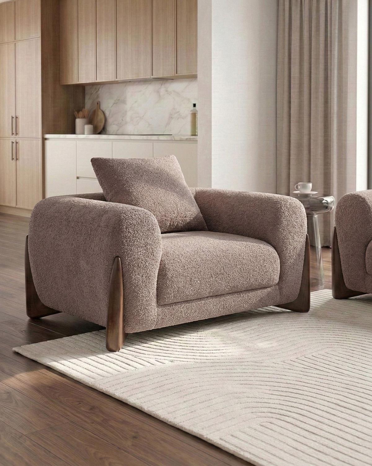 SESSEL Bouclé Braun Vinliden - Braun, Holz/Textil (118/62/87cm) - Beliani