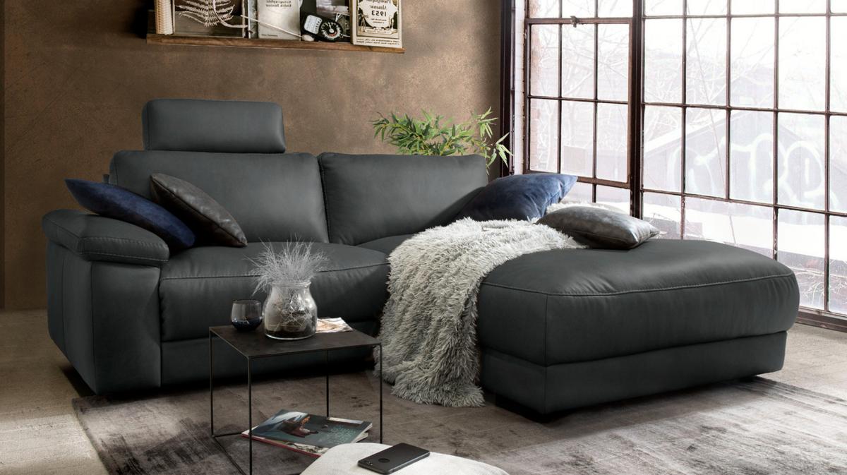 ECKSOFA MOTORISCHER RELAXFUNKTION LOLA Schwarz Leder Relaxfunktion - Schwarz, Leder (233/178cm) - KAWOLA