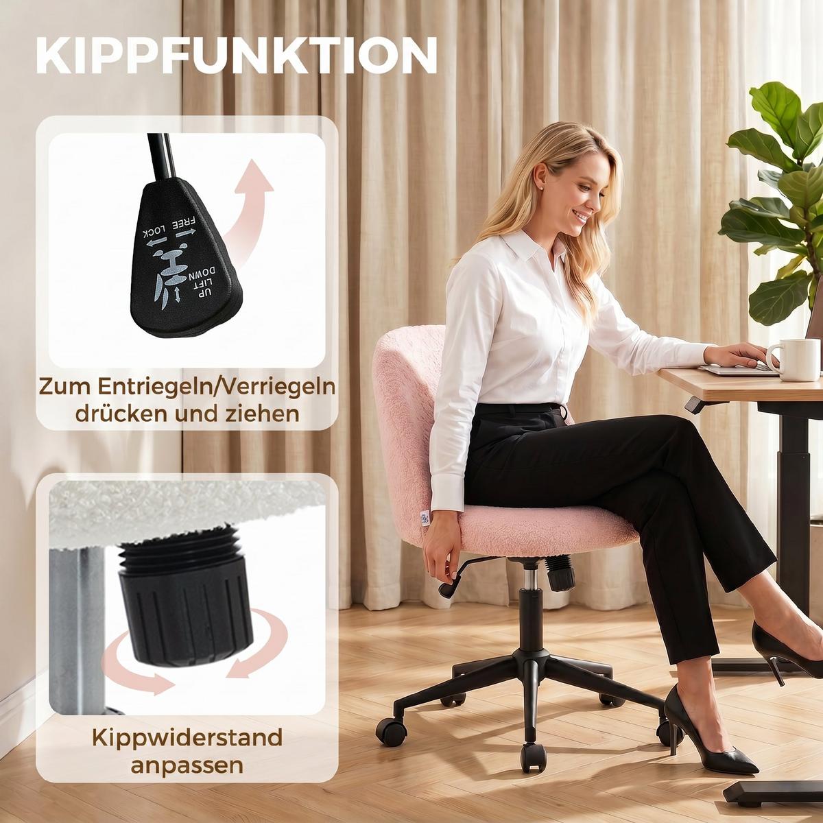BÜROSTUHL Polyester Rosa - Schwarz/Rosa, Textil/Metall (52/84.5/59cm) - HOMCOM
