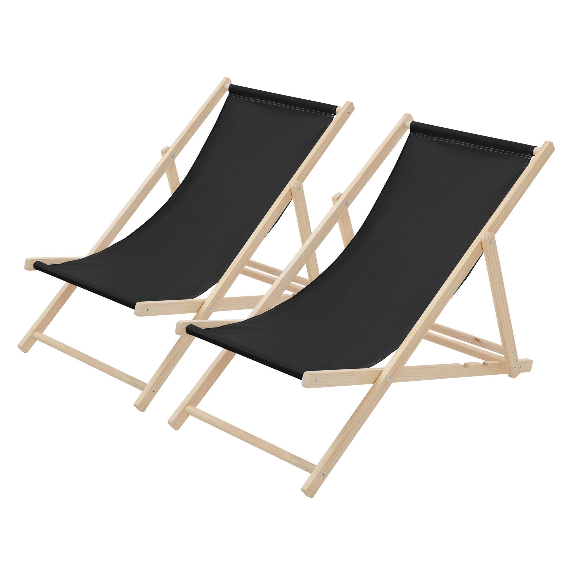 LIEGESTUHL samt Schwarz 2er Set - Schwarz, Holz (57.5/83/100cm) - ECD-Germany