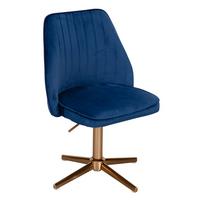 DREHSTUHL Samt mit Lehne und ohne Rollen, Blau 46x47x100 cm - Blau/Goldfarben, Textil/Metall (46/100/47cm) - KADIMA DESIGN