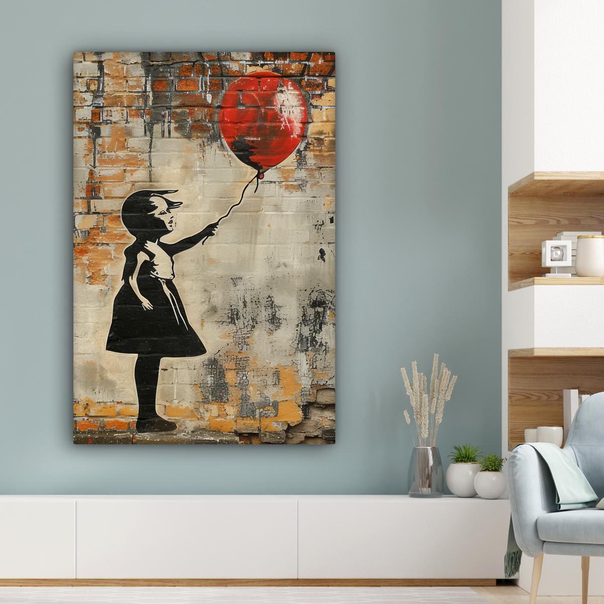 LEINWANDBILD Graffiti - Banksy - Mädchen - Straßenkunst Deko XXL 80x120 cm - Sandfarben, Textil (80/120cm) - MuchoWow