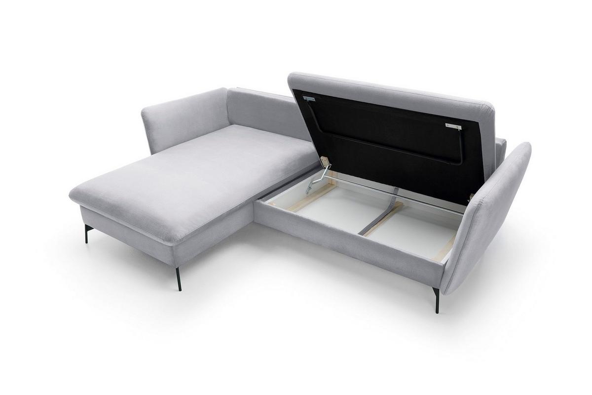 ECKSOFA FERRO Grau Velours-Stoff mit Schlaffunktion - Grau, Holz (258/167cm) - MASSENO