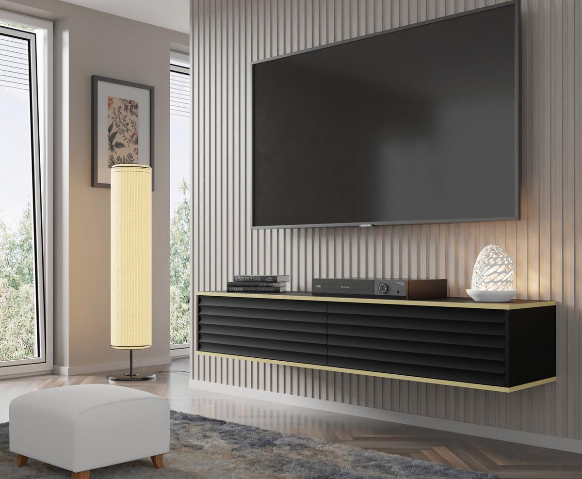 TV LOWBOARD Schwarz, Gold 180/33/40 - Schwarz, Holzwerkstoff (180/33/40cm) - RAUMHIRSCH FURNITURE