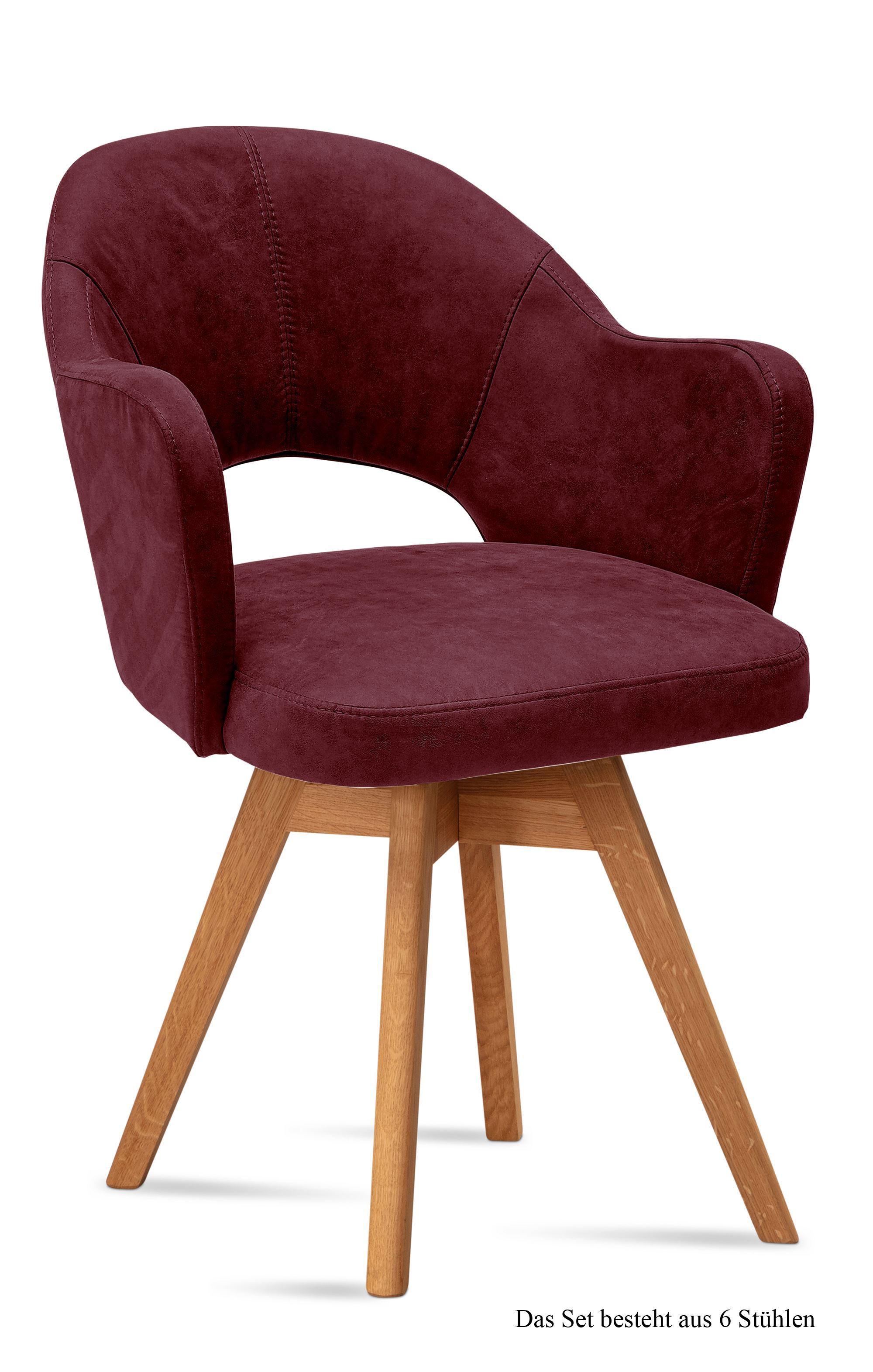 ARMLEHNSTUHL drehbar (6er-Set) Dosya 59x87x61 Eiche geölt/Marsala - Eichefarben/Brombeere, Kunststoff (61/87/59cm) - 58aufmkessel