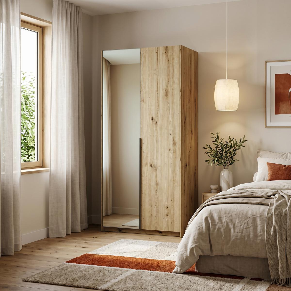 DREHTÜRENSCHRANK THALIA 100/204/58cm 2-türig mit Spiegel Eiche Artisan - Eiche Artisan, Holzwerkstoff (100/204/58cm) - MASSENO